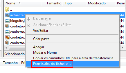 Instruções filezilla chmod