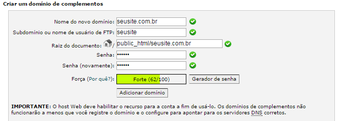 Como criar Domínios de complementos 